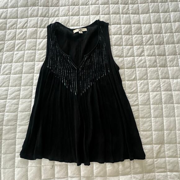 Ya Top Womens Black Small Crinkle Gauzy Tank Retro Bohemian Grunge Festival - Picture 3 of 10